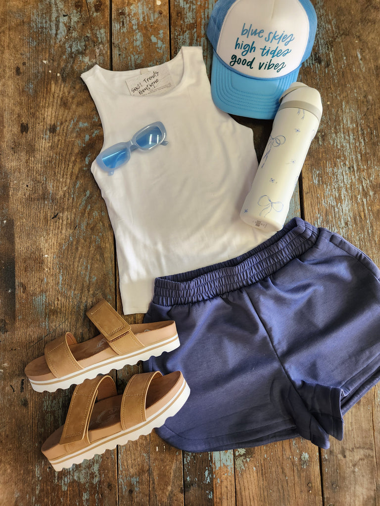 Blue Indigo Scuba Elastic Waist Dolphin Short