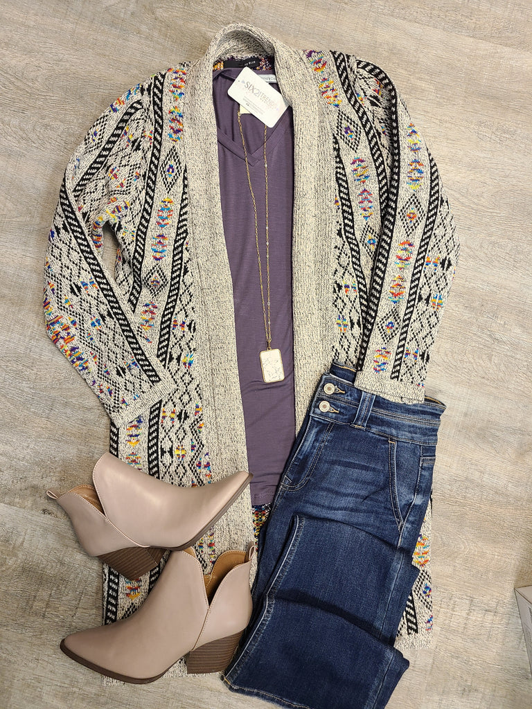 Aztec Print Long Cardigan