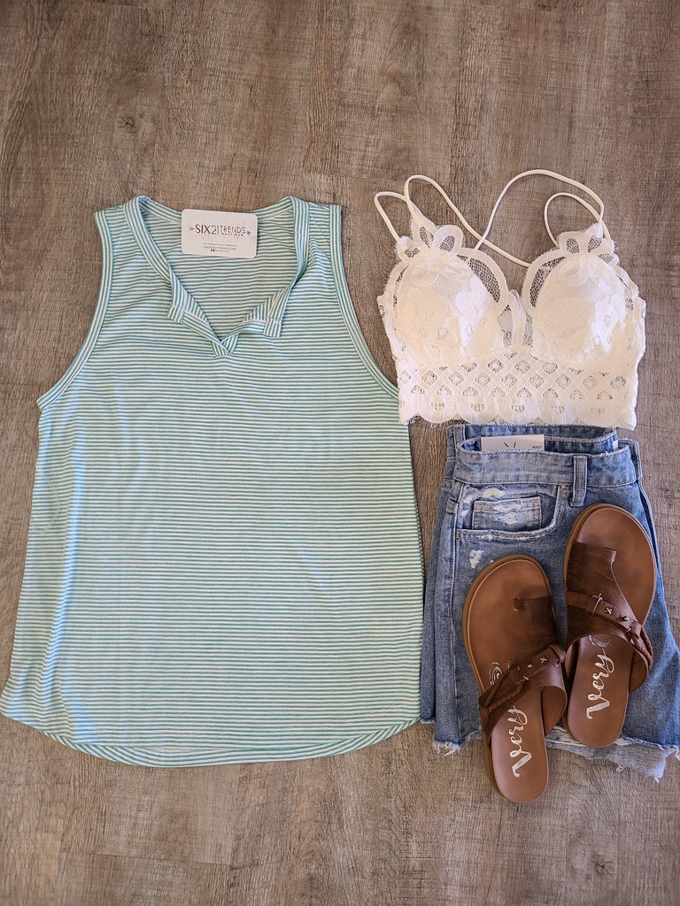 Jade Sleeveless Pinstripe Tank