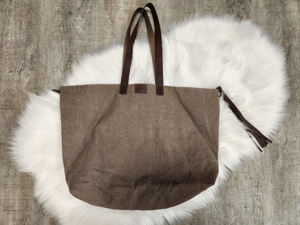 Taupe Cotton Canvas and Leather Handbag