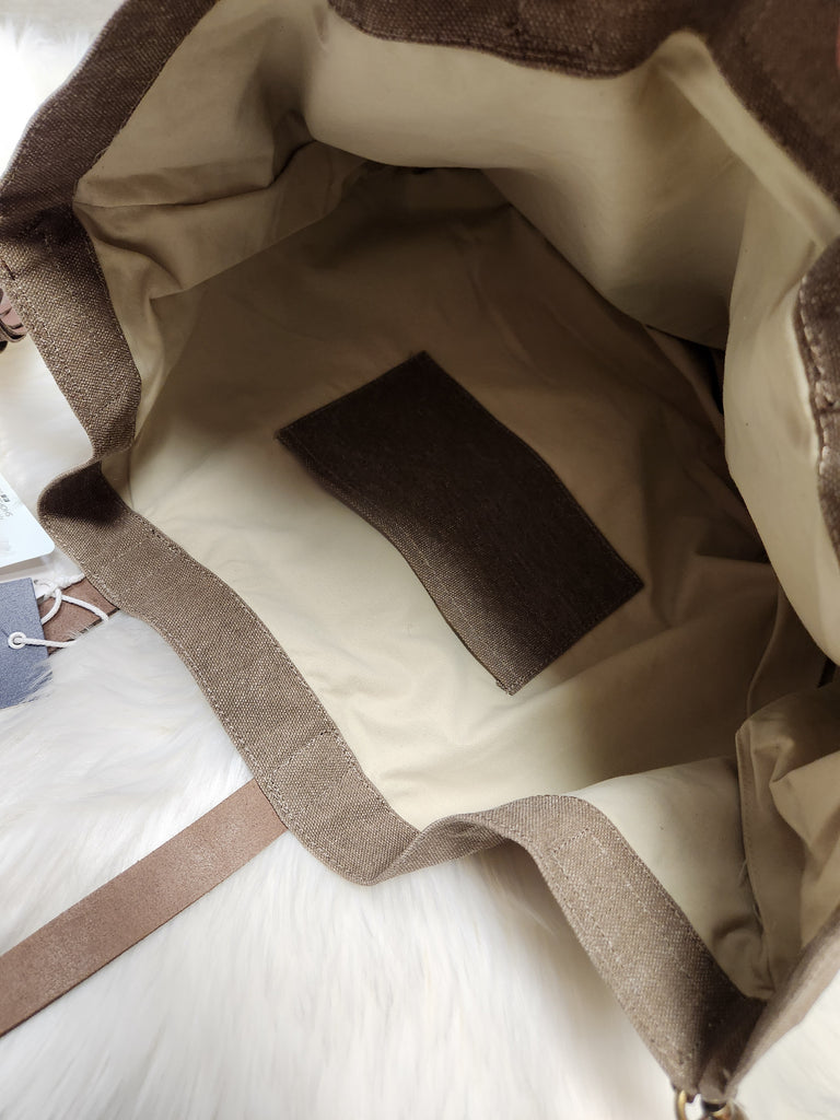 Taupe Cotton Canvas and Leather Handbag