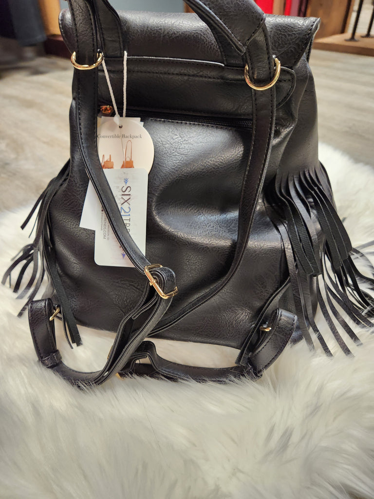 Fringe Drawstring Convertible Backpack