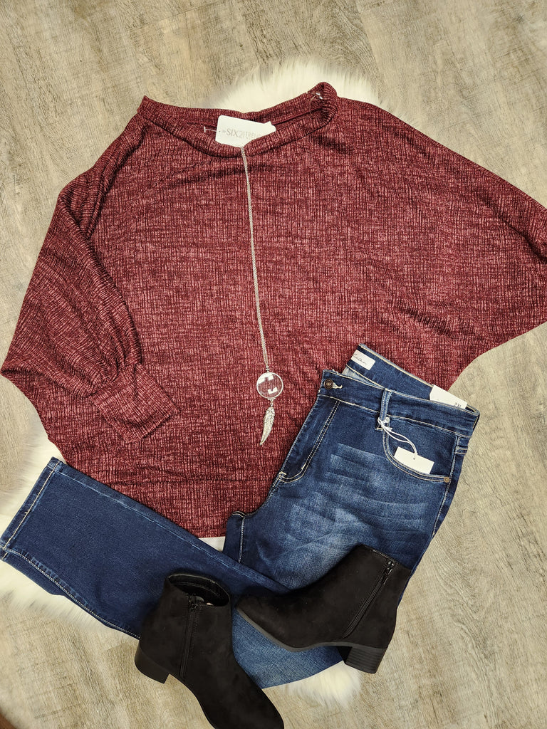 Burgundy Two Tone Dolman Sleeve Top