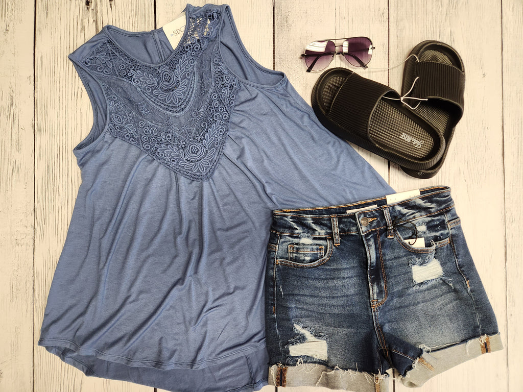 Denim Lace Sleeveless Top