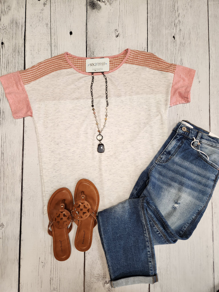 Ivory & Coral Color Block Top