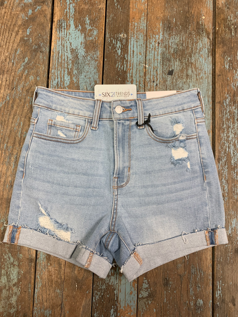 Distressed Cuffed Raw Hem Denim shorts