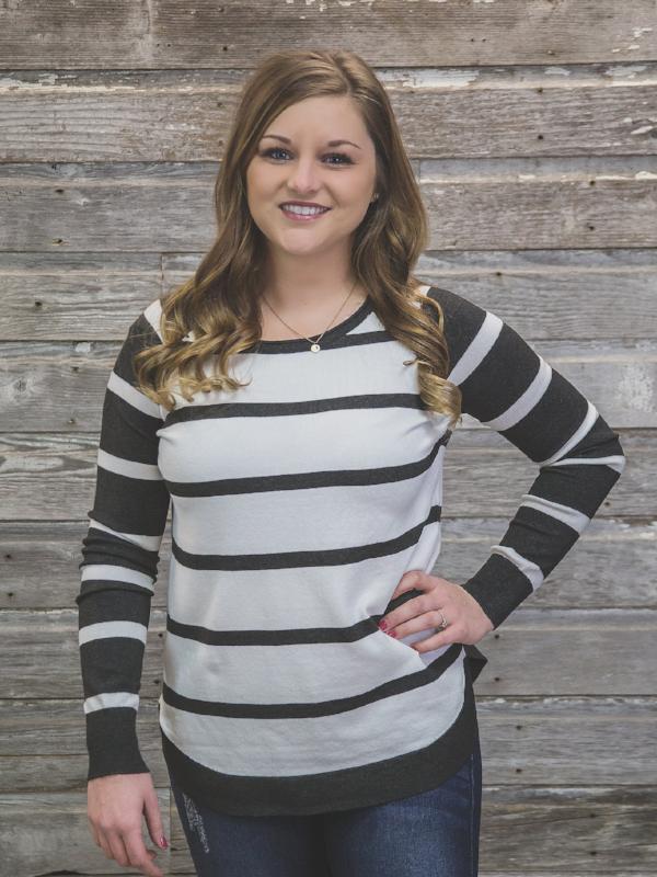 Ivory & Charcoal Striped Sweater