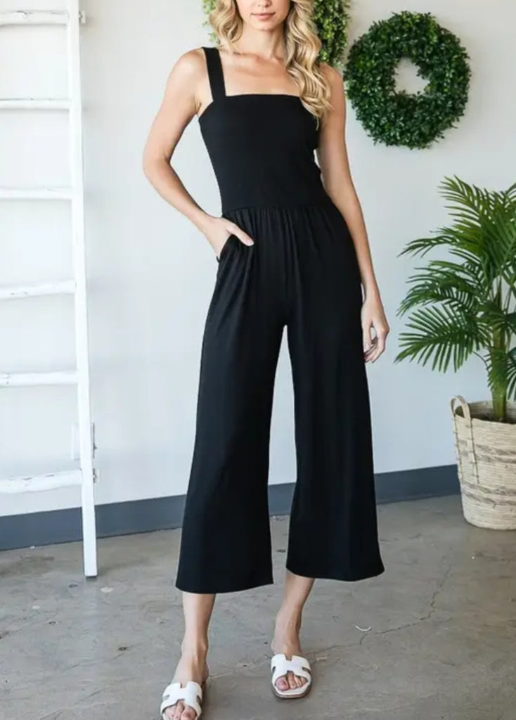 Solid Smocking Jumpsuit