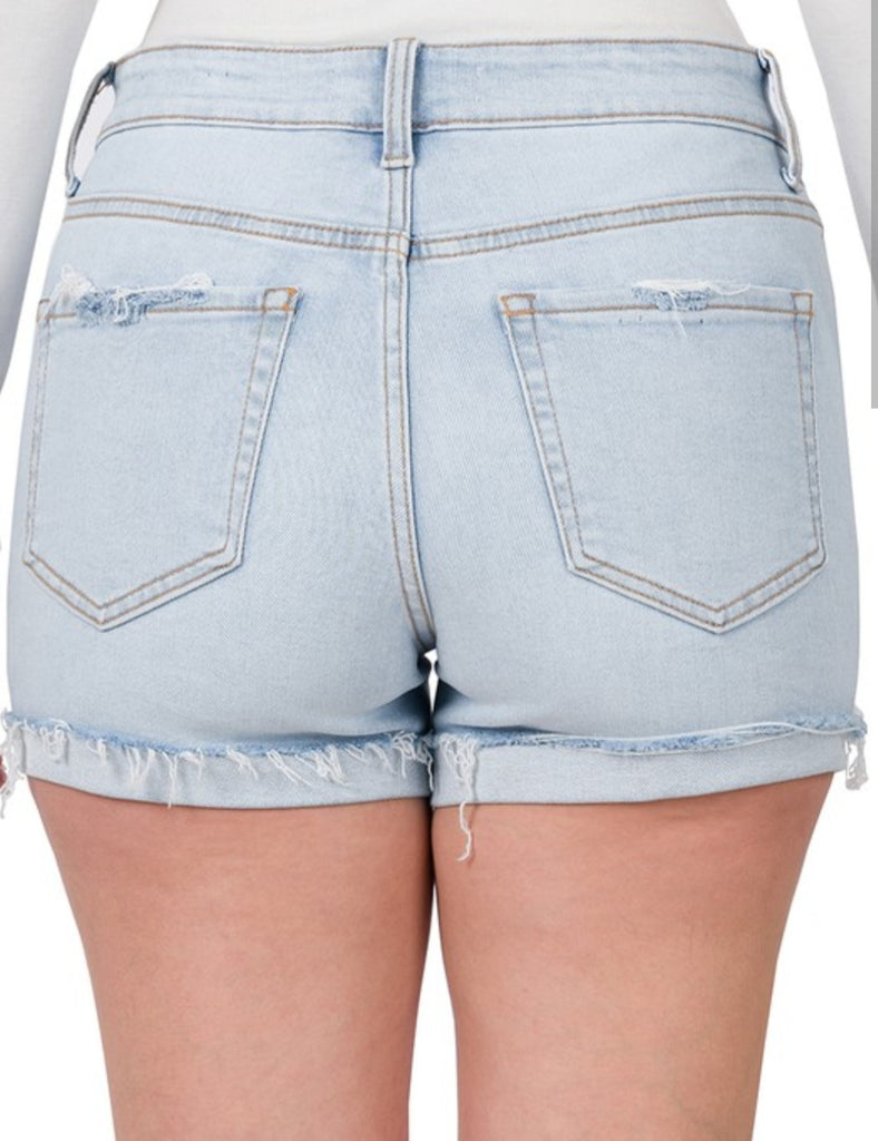 Distressed Cuffed Raw Hem Denim shorts