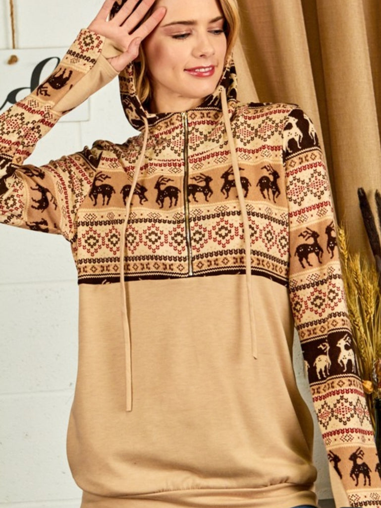 Taupe Reindeer Hoodie (DOORBUSTER)