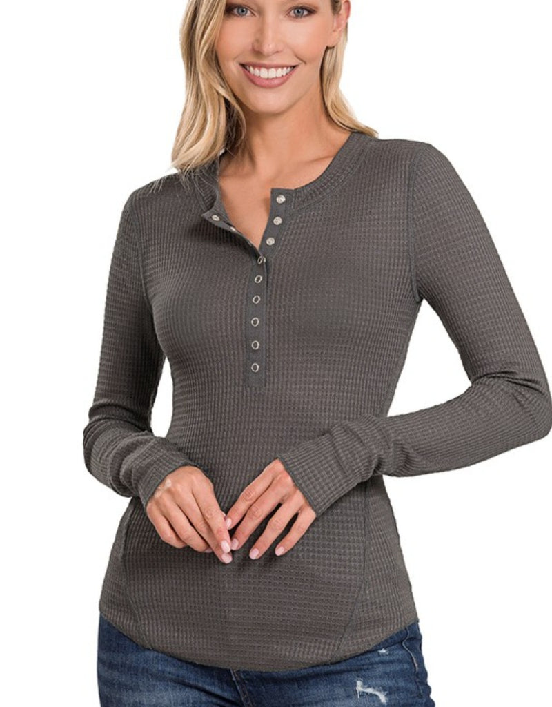 Waffle Snap Button Long Sleeve
