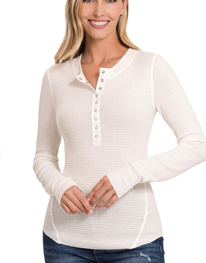 Waffle Snap Button Long Sleeve