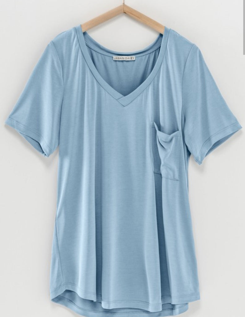 Solid v-neck Pocket Tee (2 colors)