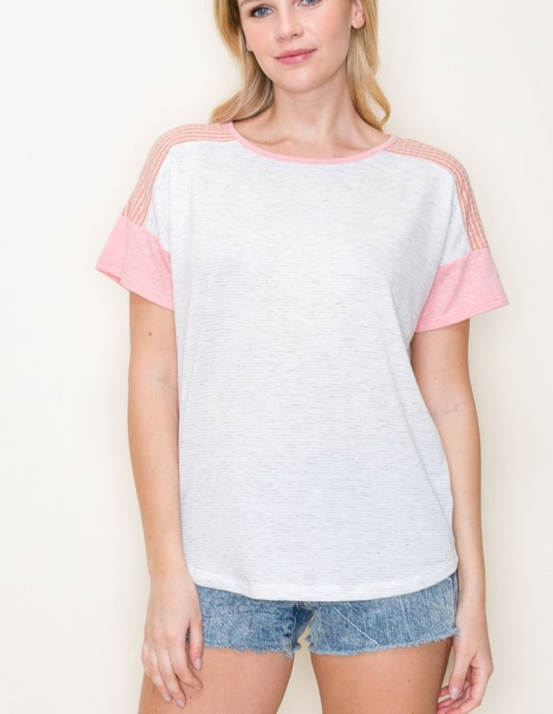 Ivory & Coral Color Block Top