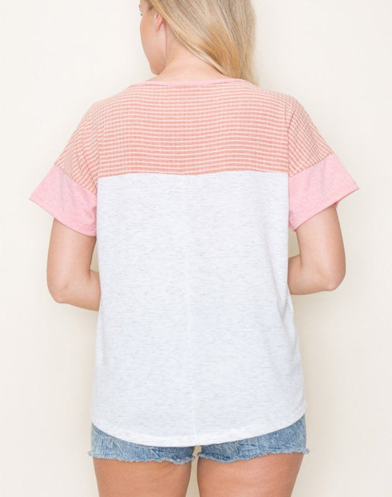Ivory & Coral Color Block Top