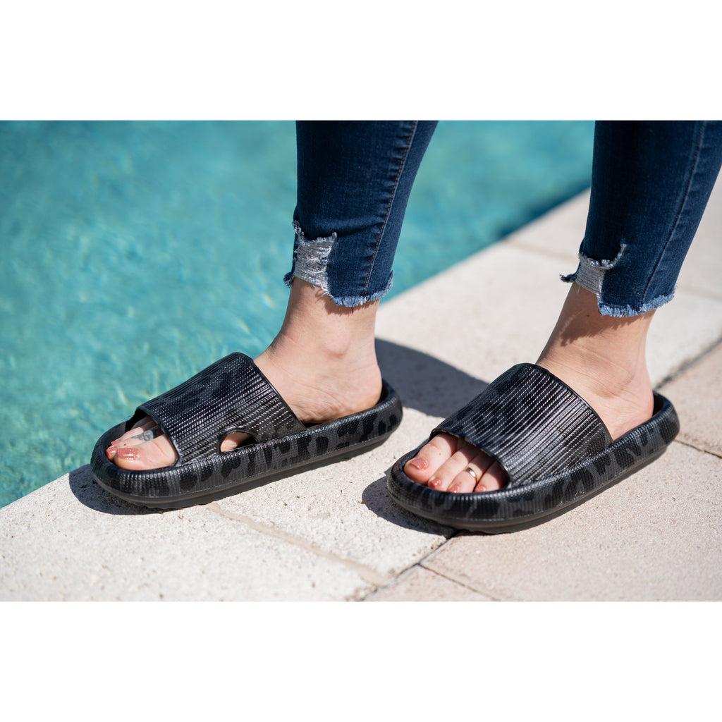 BLACK LEOPARD  Insanely Comfy -Beach or Casual Slides