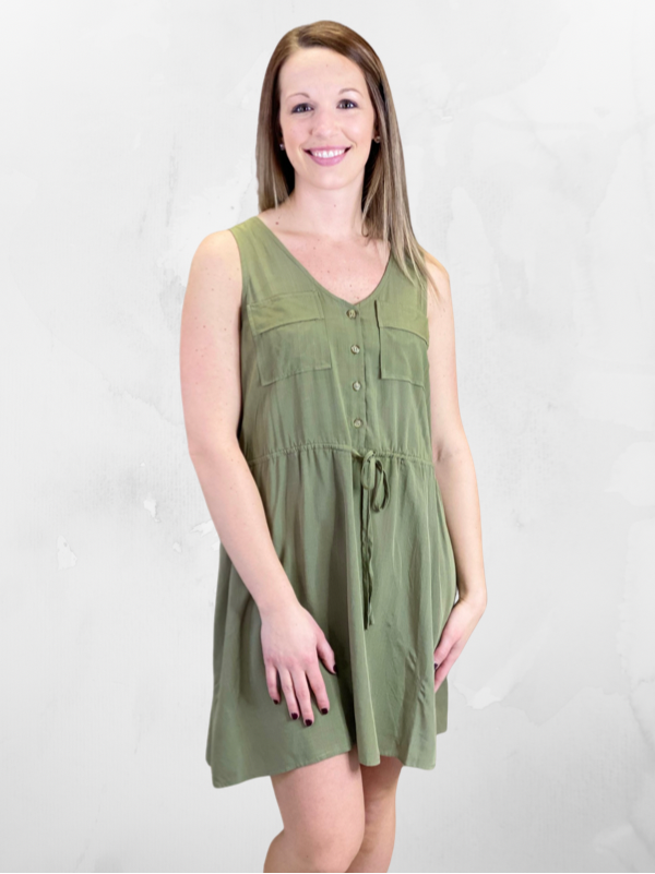 Olive Button Detailed Dress