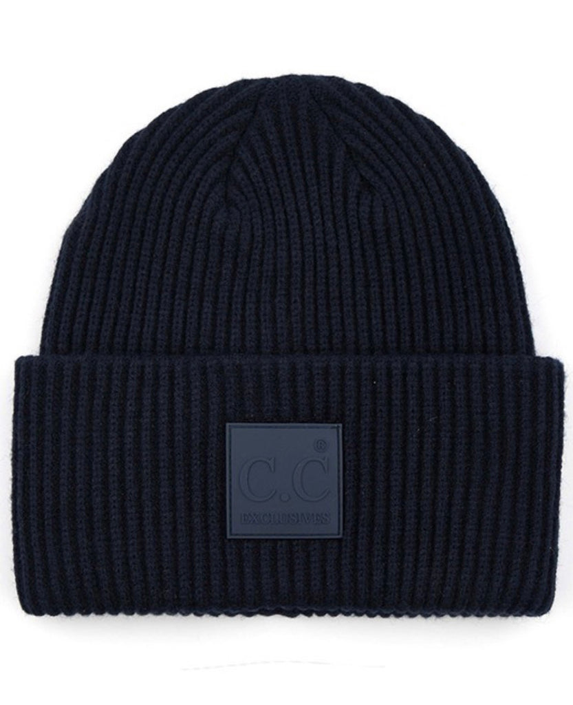 CC Solid Ribbed Knit Beanie with CC Rubber Patch (Multiple Colors)