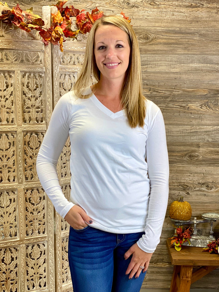 Cotton V-Neck Long Sleeve Top