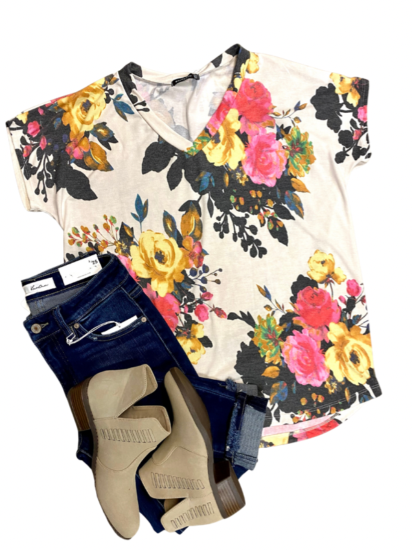 Ivory Floral Print Tee