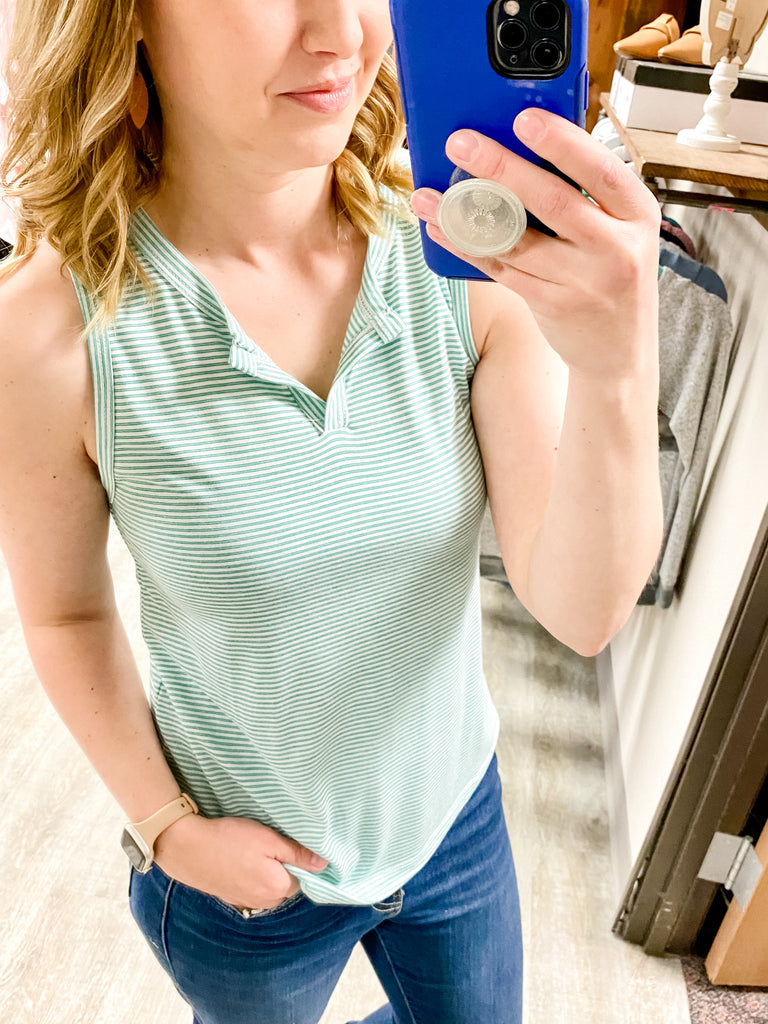 Jade Sleeveless Pinstripe Tank