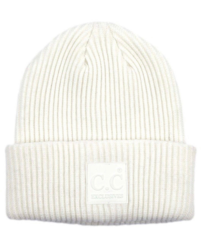 CC Solid Ribbed Knit Beanie with CC Rubber Patch (Multiple Colors)