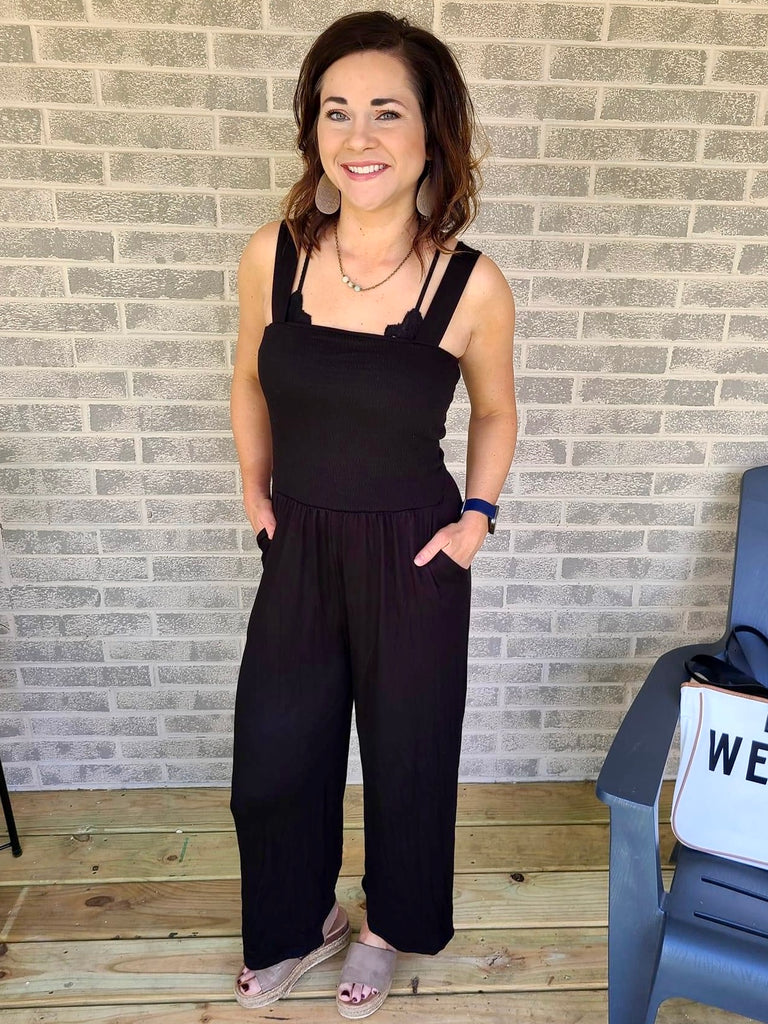 Solid Smocking Jumpsuit